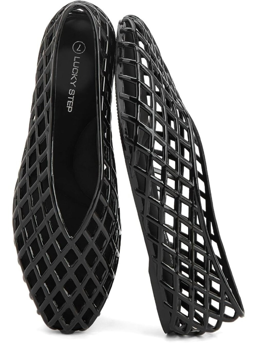 Women's Black Mesh Jelly Ballet Flats Mesh Casual Clear Hollow Breathable Sandal
